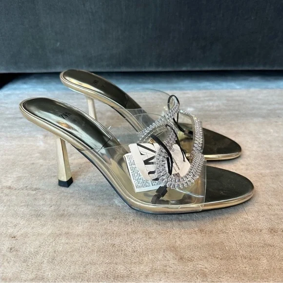 Zara Sparkly Heeled Vinyl Sandals. Size 7.5 NWT EU 38 - Picture 8 of 13